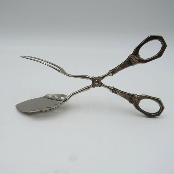 Scandinavian Antique Silver Pastry Tongs Art Deco Ornate Handles Marked NH830S - Picture 10 of 12